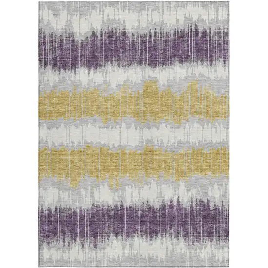 Silver Ivory And Purple Striped Washable Indoor Outdoor Area Rug Photo 6
