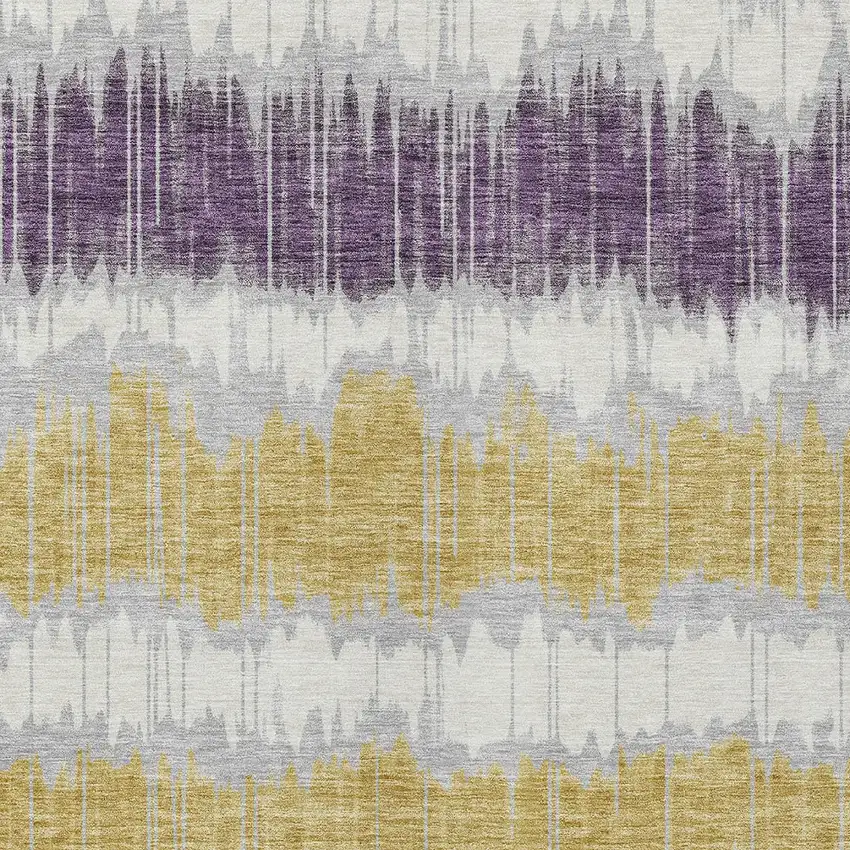 Silver Ivory And Purple Striped Washable Indoor Outdoor Area Rug Photo 5