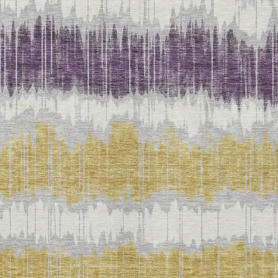 Silver Ivory And Purple Striped Washable Indoor Outdoor Area Rug Photo 5
