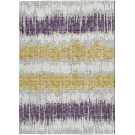 Silver Ivory And Purple Striped Washable Indoor Outdoor Area Rug Photo 5