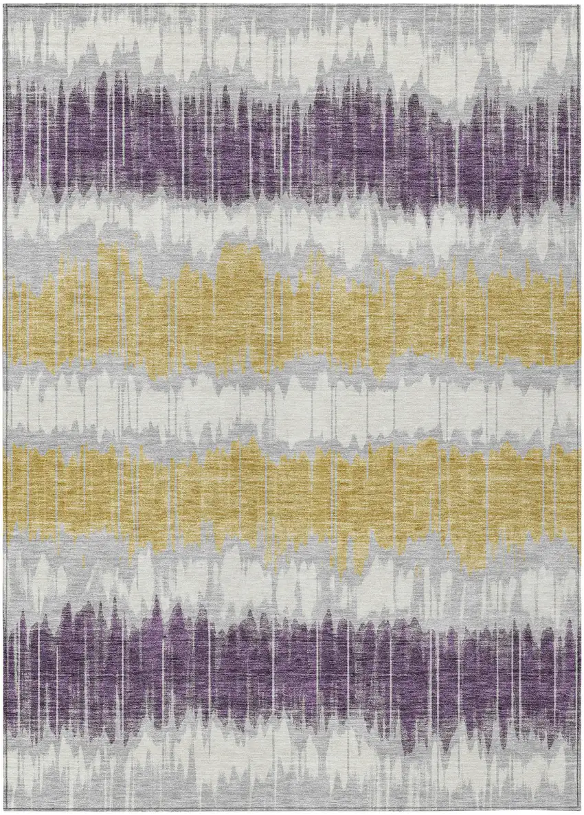 Silver Ivory And Purple Striped Washable Indoor Outdoor Area Rug Photo 1
