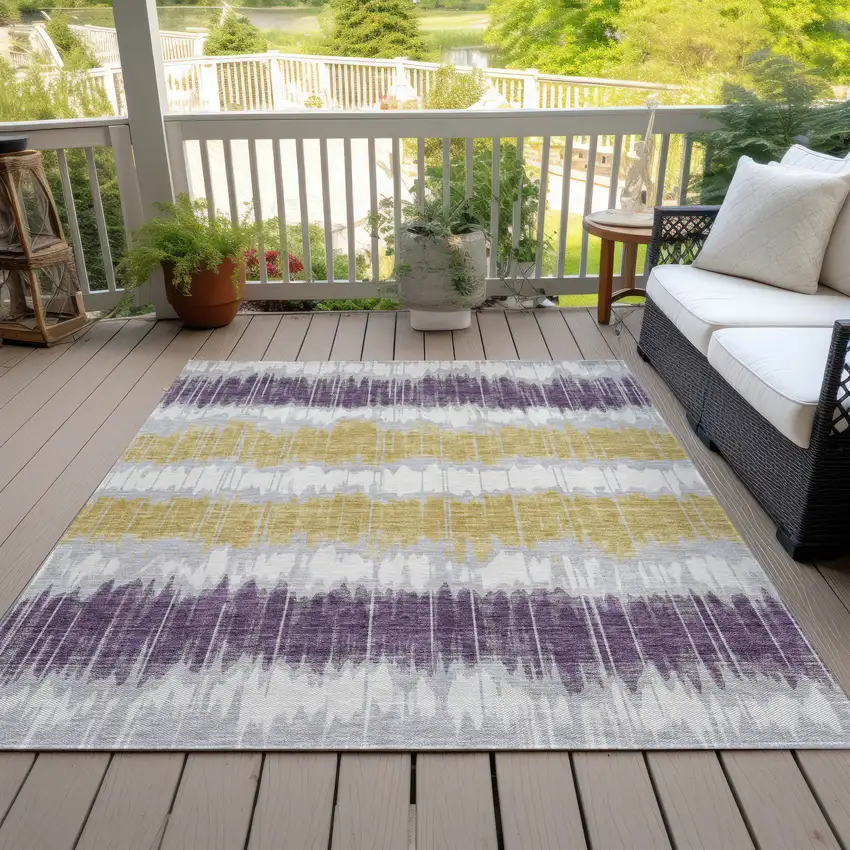 Silver Ivory And Purple Striped Washable Indoor Outdoor Area Rug Photo 7