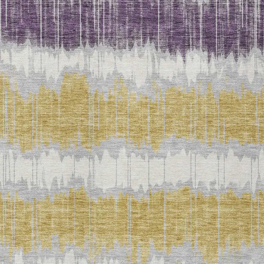 Silver Ivory And Purple Striped Washable Indoor Outdoor Area Rug Photo 5