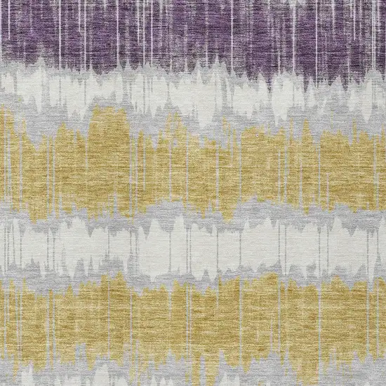 Silver Ivory And Purple Striped Washable Indoor Outdoor Area Rug Photo 5