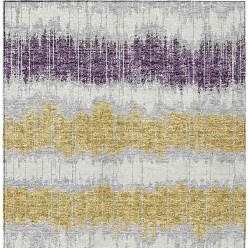 Silver Ivory And Purple Striped Washable Indoor Outdoor Area Rug Photo 6