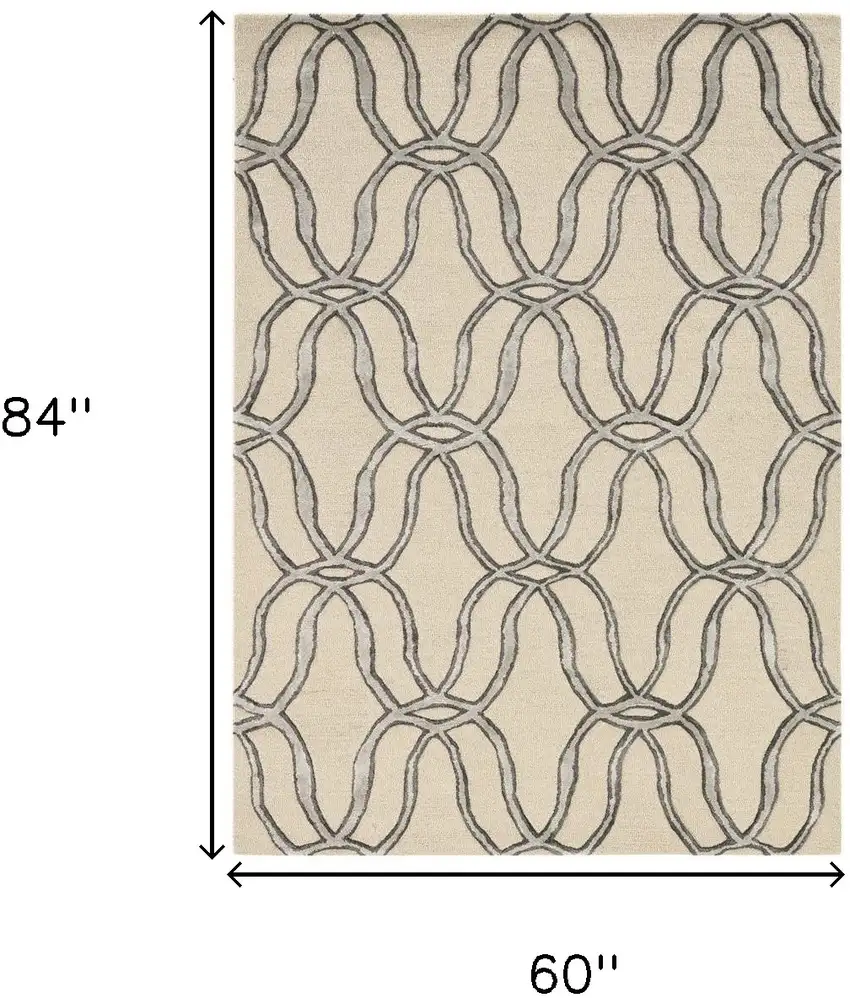 Beige and Silver Wool Vermicular Hand Tufted Area Rug Photo 3