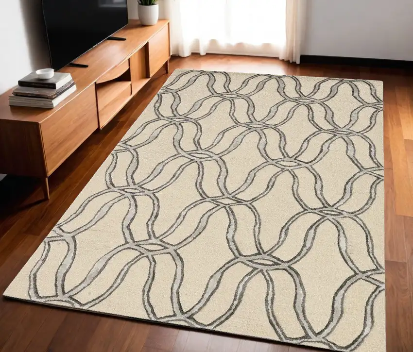 Silver Ivory Hand Tufted Vermicular Indoor Area Rug Photo 1