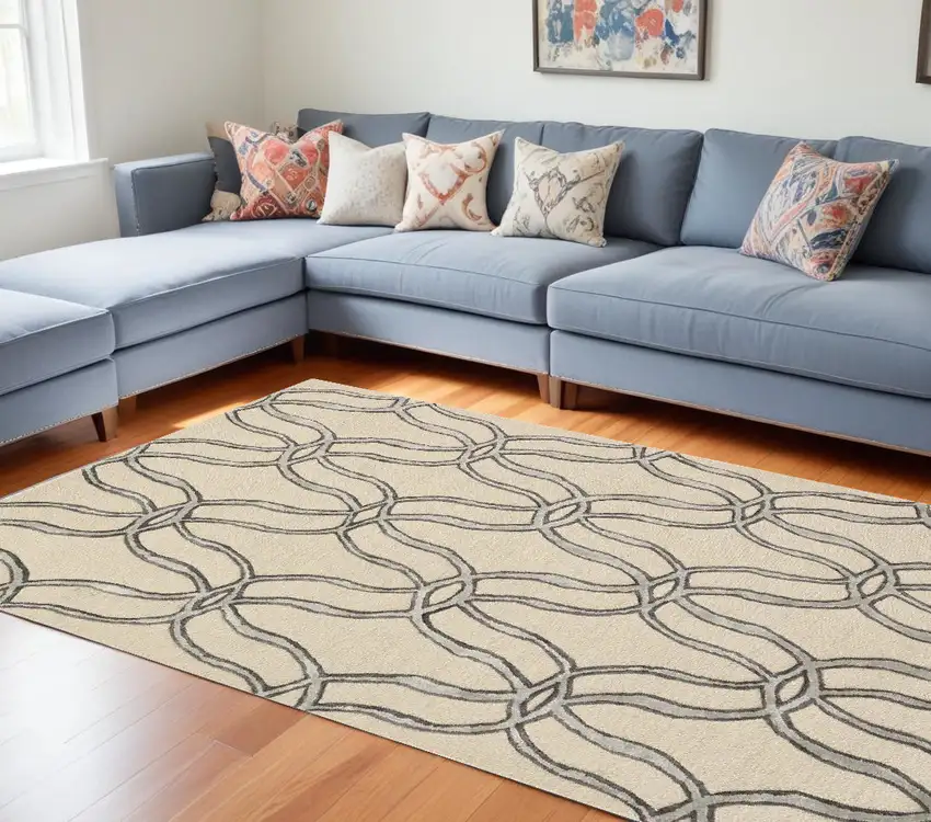 Silver Ivory Hand Tufted Vermicular Indoor Area Rug Photo 1