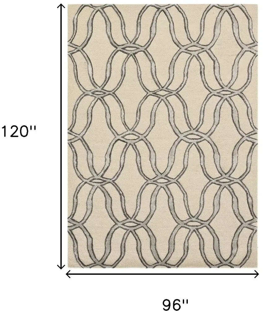 Beige and Silver Wool Vermicular Hand Tufted Area Rug Photo 3