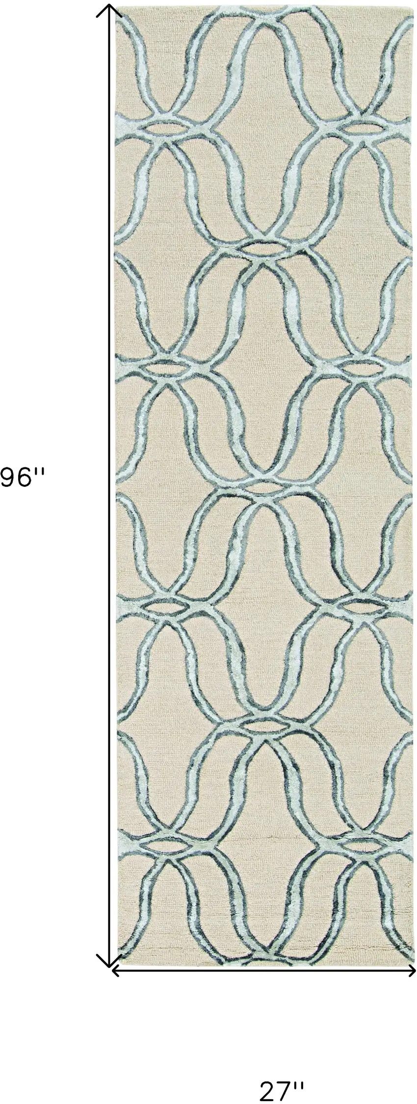 8' Silver Ivory Hand Tufted Vermicular Indoor Runner Rug Photo 3