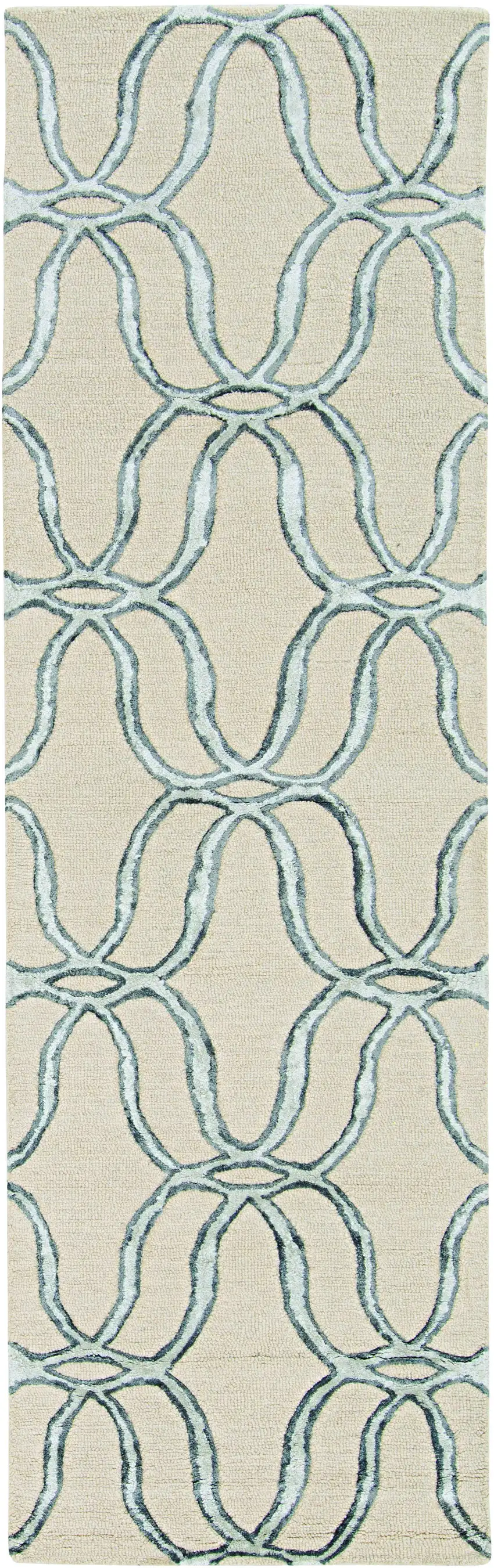 8' Silver Ivory Hand Tufted Vermicular Indoor Runner Rug Photo 2
