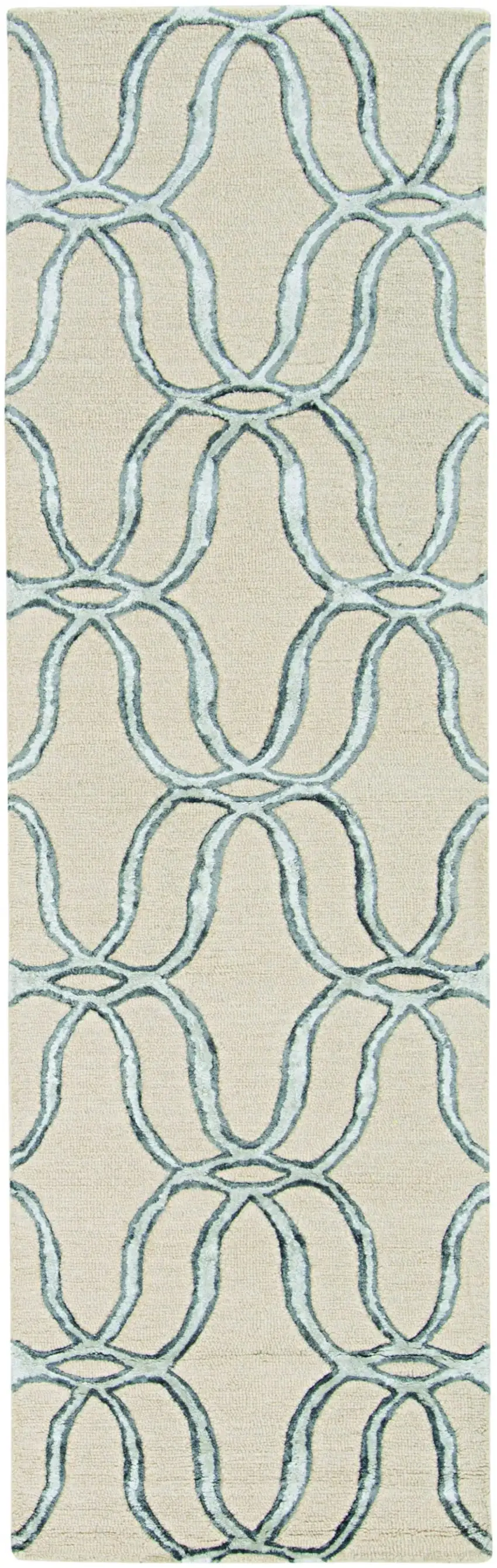 8' Silver Ivory Hand Tufted Vermicular Indoor Runner Rug Photo 1