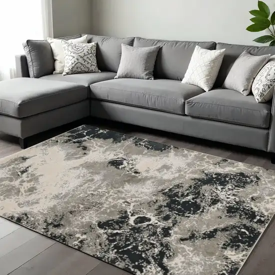 Silver And Black Abstract Area Rug Photo 1