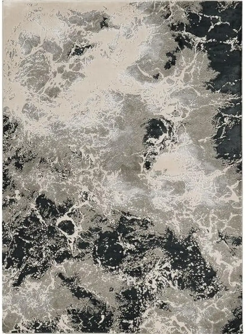 Silver And Black Abstract Area Rug Photo 2