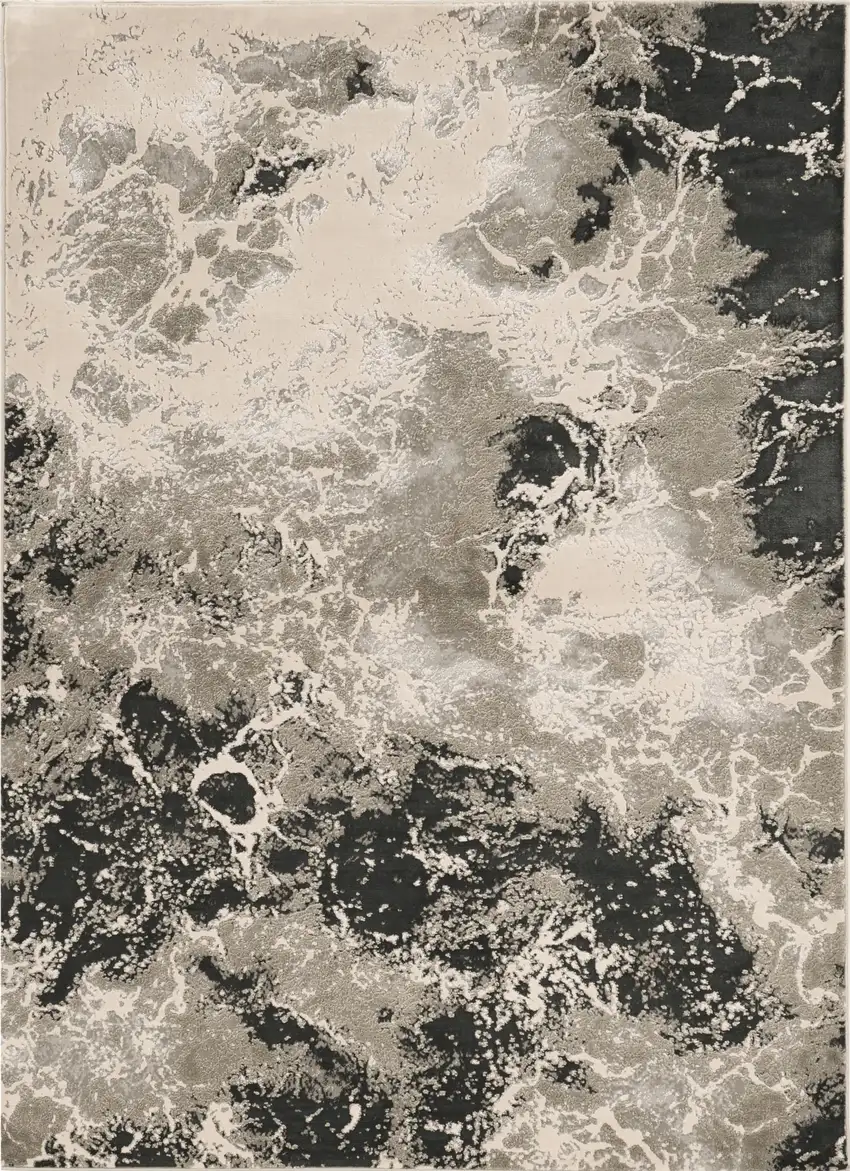 Silver And Black Abstract Area Rug Photo 2