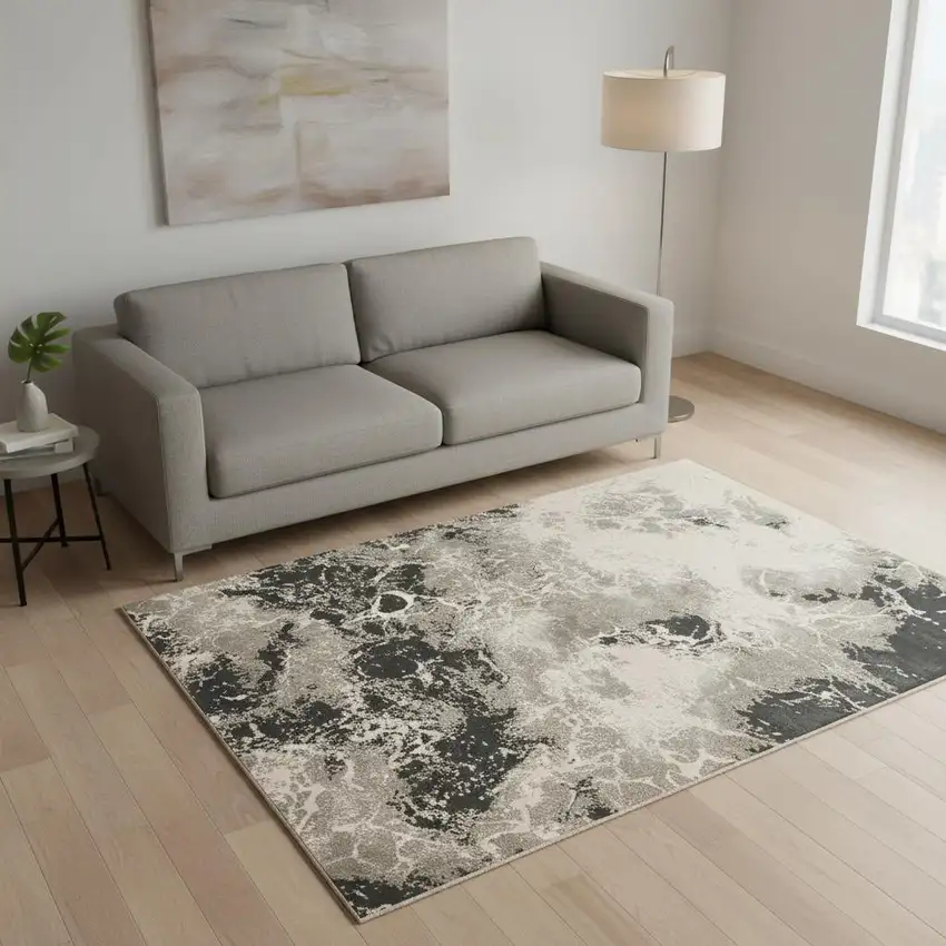 Silver And Black Abstract Area Rug Photo 1