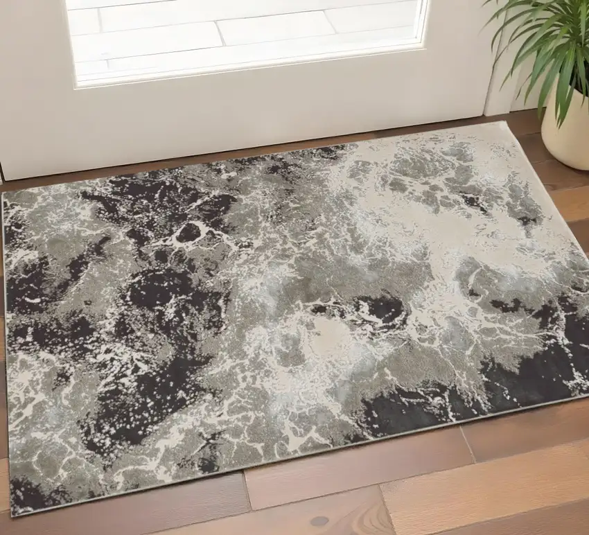 Silver And Black Abstract Area Rug Photo 1