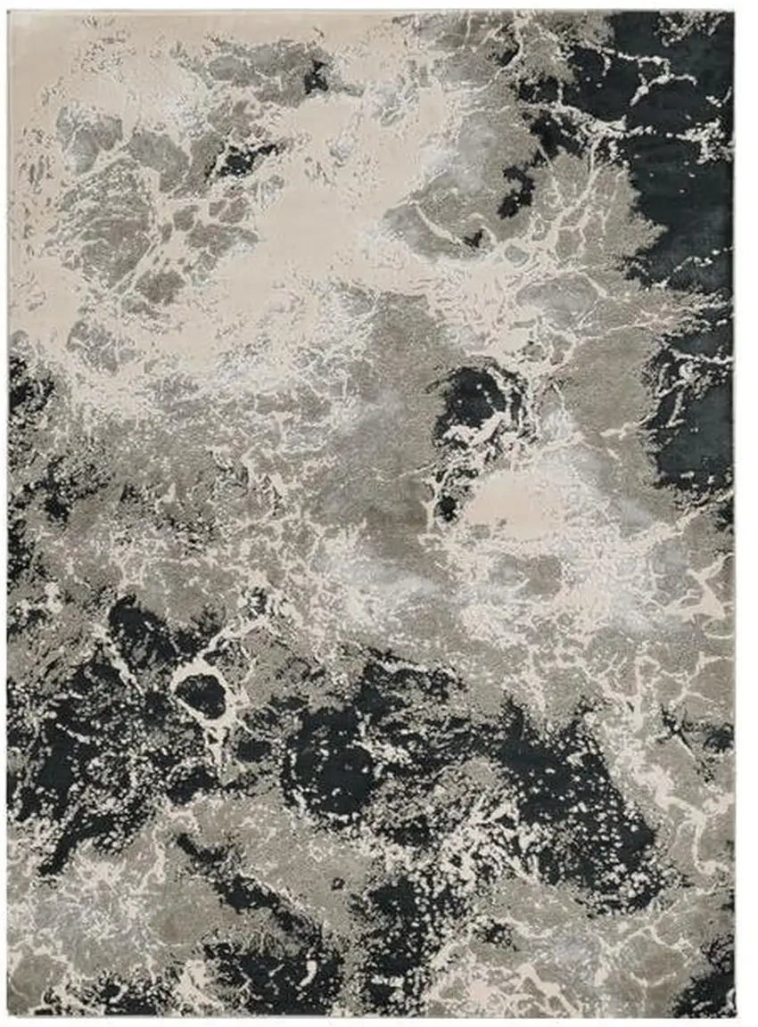 Silver And Black Abstract Area Rug Photo 2