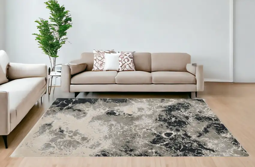 8'X11' Silver Machine Woven Abstract Watercolor Indoor Area Rug Photo 1