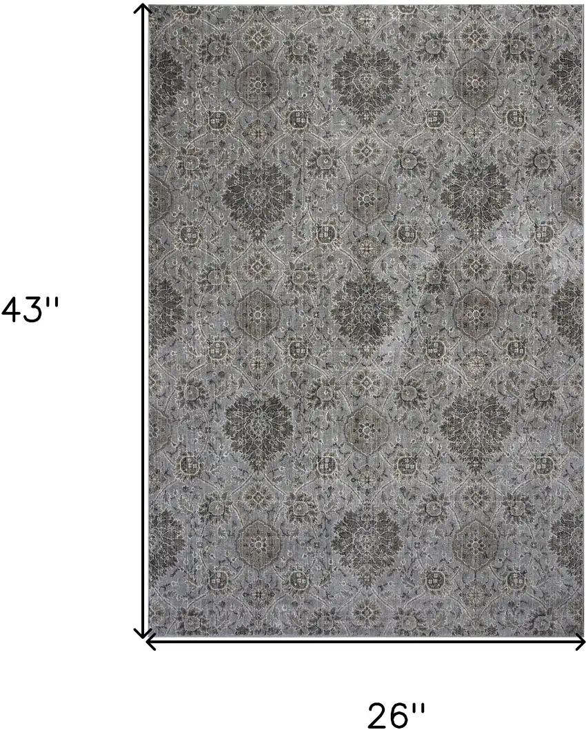 2'X4' Silver Machine Woven Floral Traditional Allover Indoor Accent Rug Photo 3