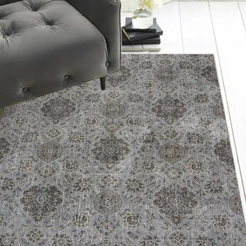 Silver Machine Woven Floral Traditional Allover Indoor Accent Rug Photo 4