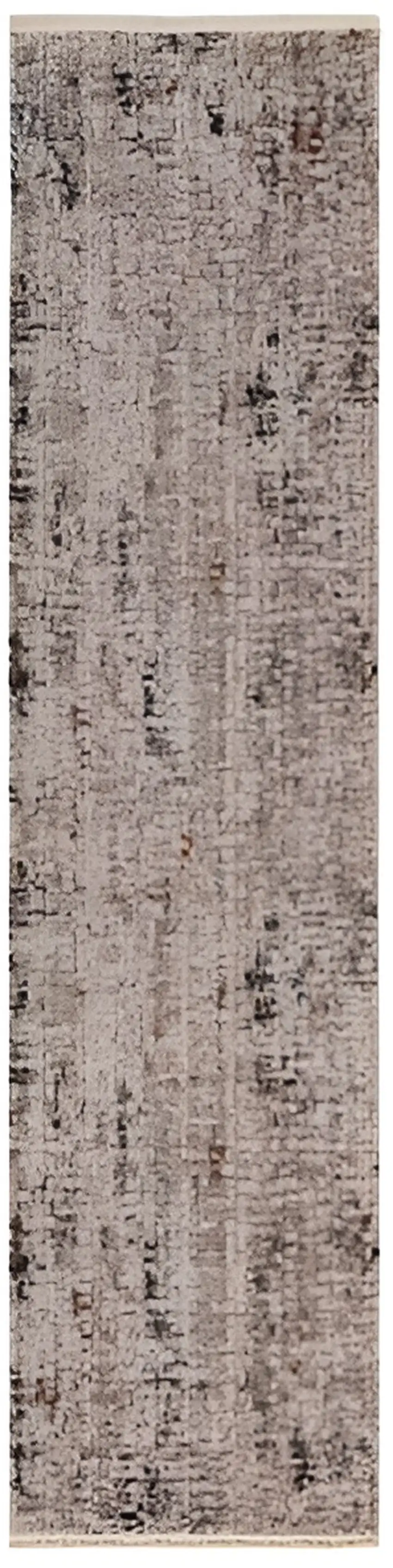 7' Silver Machine Woven Shrank Abstract Design Indoor Runner Rug Photo 1