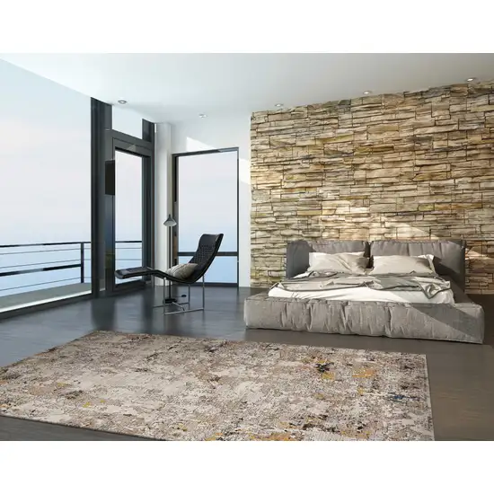 Silver Machine Woven Shrank Abstract Design Indoor Runner Rug Photo 5