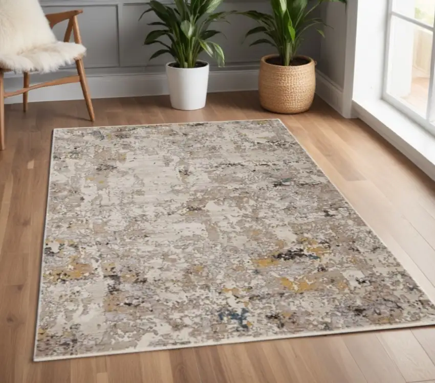 Silver Machine Woven Shrank Abstract Industrial Style Indoor Area Rug Photo 2
