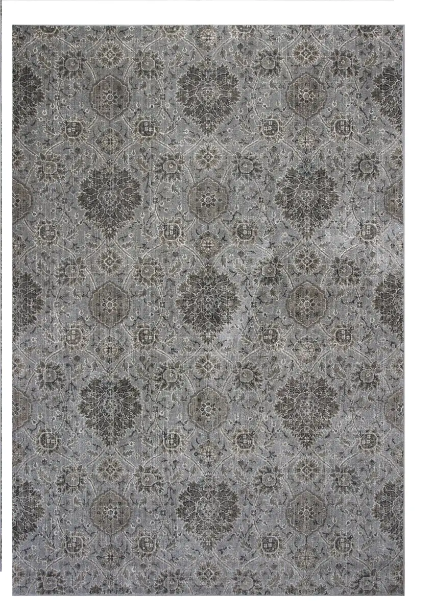 Silver Machine Woven Traditional Floral Indoor Area Rug Photo 2