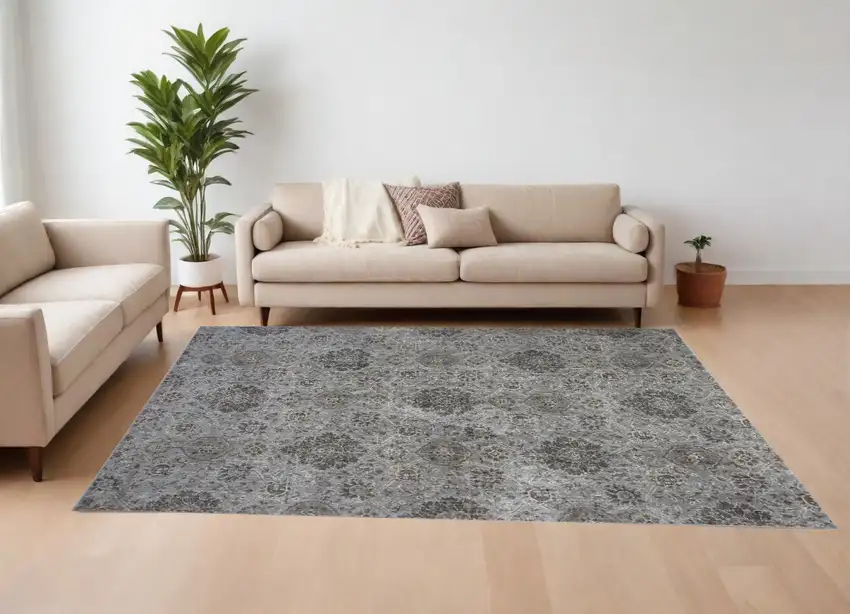 Silver Machine Woven Traditional Floral Indoor Area Rug Photo 1