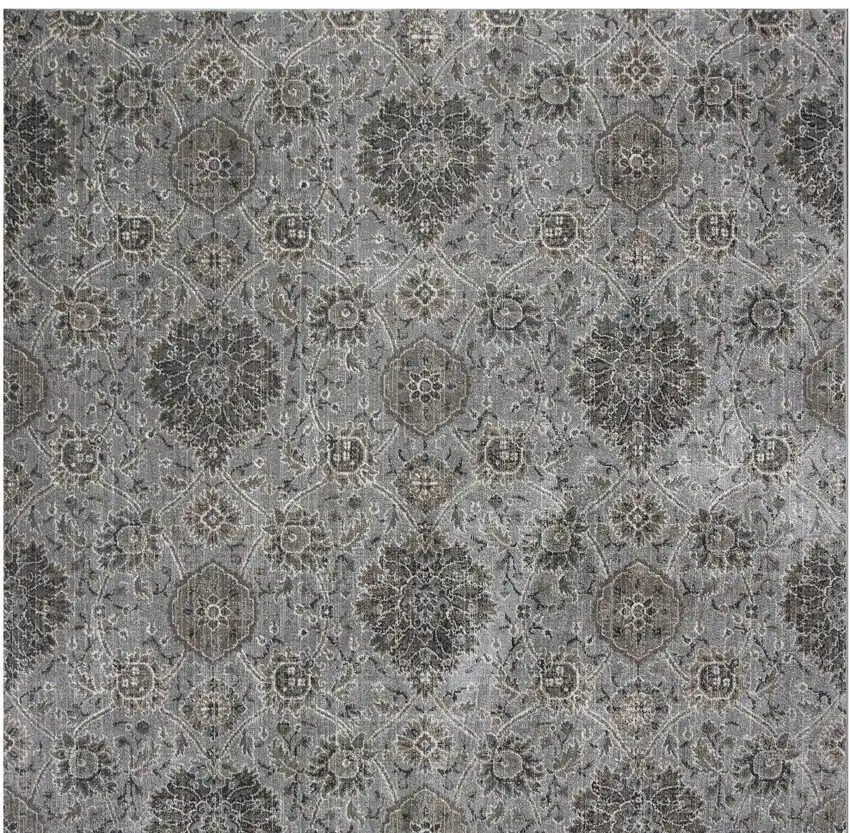 Silver Machine Woven Traditional Floral Indoor Area Rug Photo 2