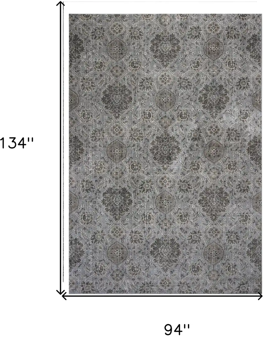 Silver Machine Woven Traditional Floral Indoor Area Rug Photo 3