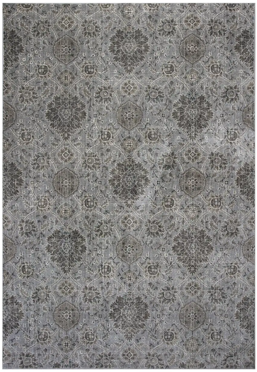 Silver Machine Woven Traditional Floral Indoor Area Rug Photo 1