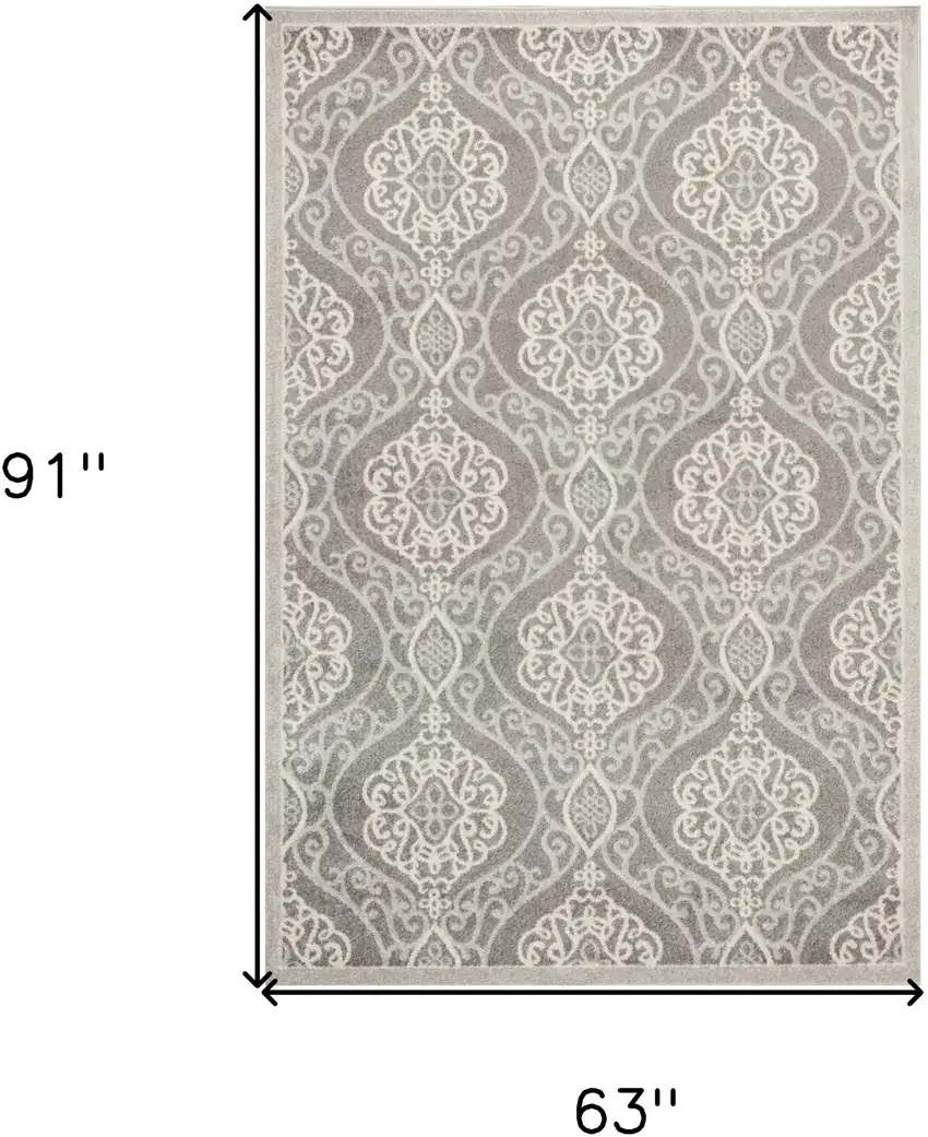 Silver Machine Woven Uv Treated Floral Ogee Indoor Outdoor Area Rug Photo 3