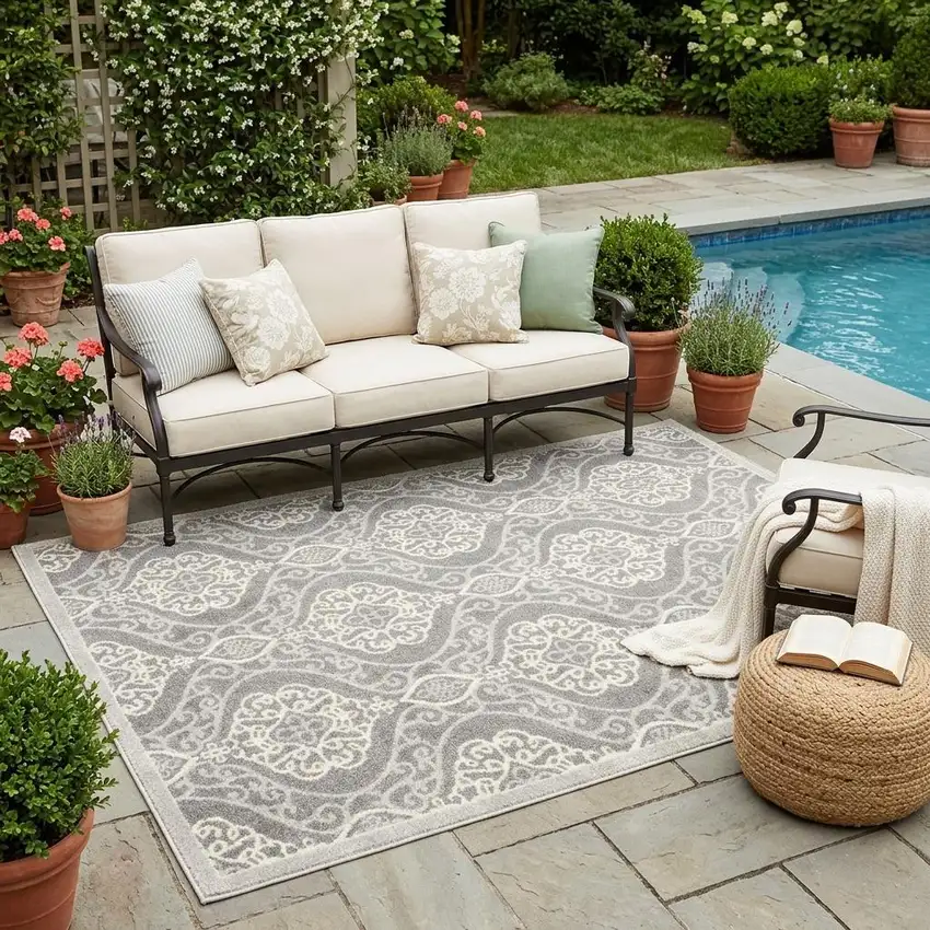 Silver Moroccan Indoor Outdoor Area Rug Photo 1
