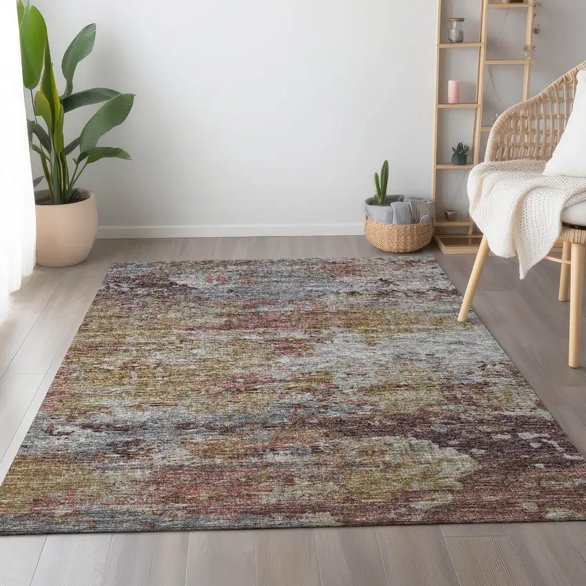 Silver Mauve And Gold Abstract Washable Area Rug With UV Protection Photo 6