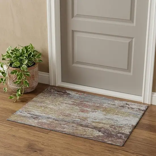 Silver Mauve And Gold Abstract Washable Area Rug With UV Protection Photo 1