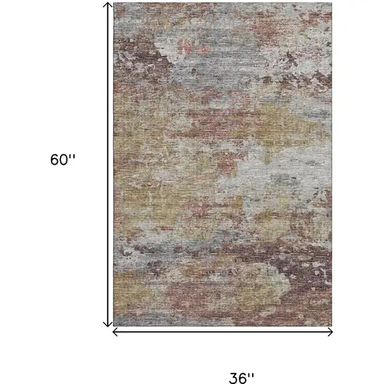 Silver Mauve And Gold Abstract Washable Area Rug With UV Protection Photo 3