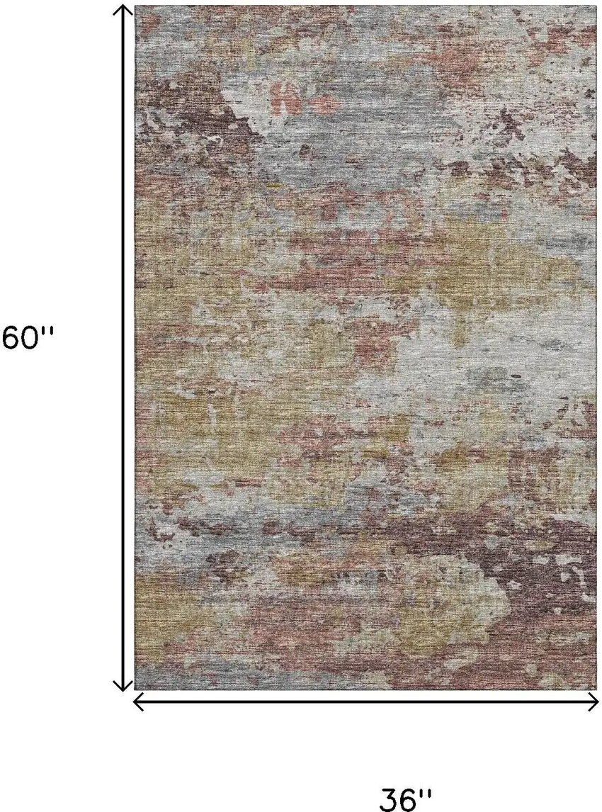 Silver Mauve And Gold Abstract Washable Area Rug With UV Protection Photo 3