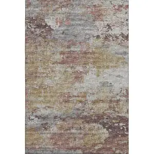 Photo of Silver Mauve And Gold Abstract Washable Area Rug With UV Protection