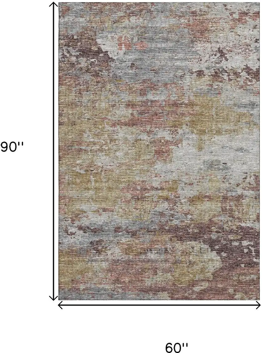 Silver Mauve And Gold Abstract Washable Area Rug With UV Protection Photo 3