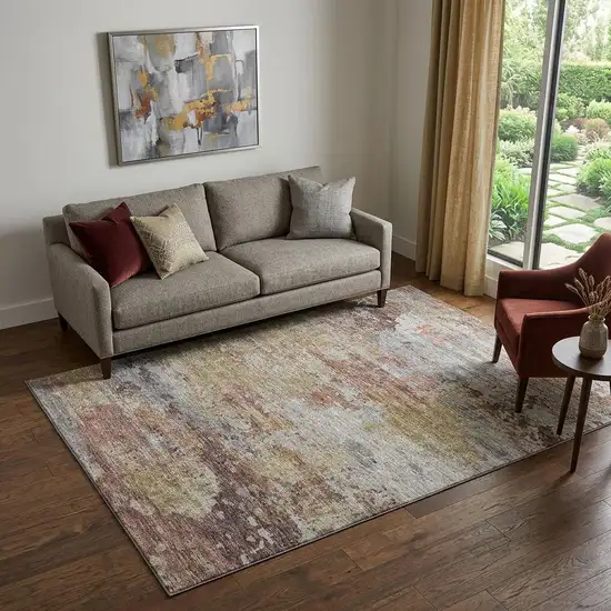 Silver Mauve And Gold Abstract Washable Area Rug With UV Protection Photo 1