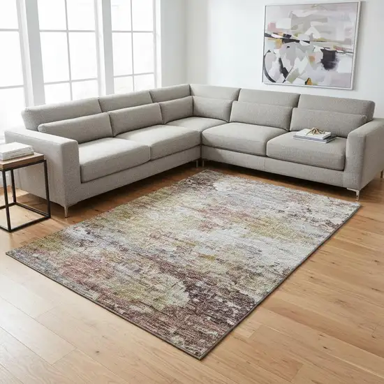 Silver Mauve And Gold Abstract Washable Area Rug With UV Protection Photo 1