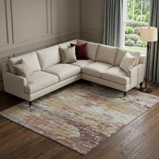 Silver Mauve And Gold Abstract Washable Area Rug With UV Protection Photo 1