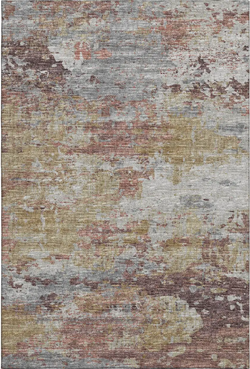 Silver Mauve And Gold Abstract Washable Area Rug With UV Protection Photo 2