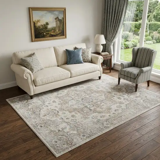 Silver Oriental Power Loom Washable Area Rug Photo 1