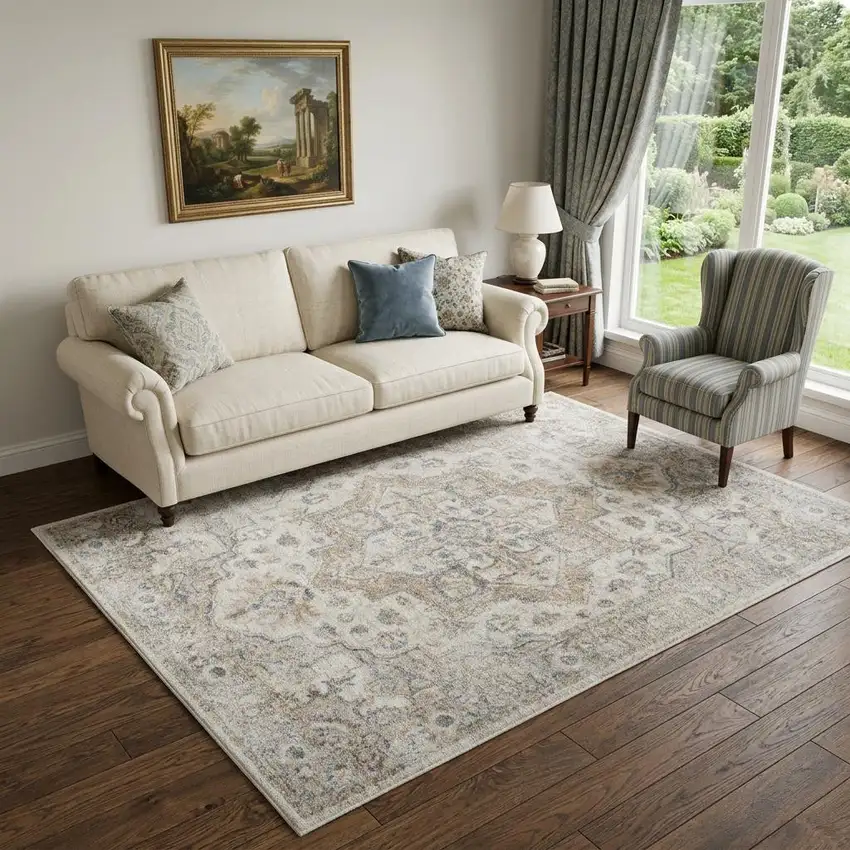 Silver Oriental Power Loom Washable Area Rug Photo 1