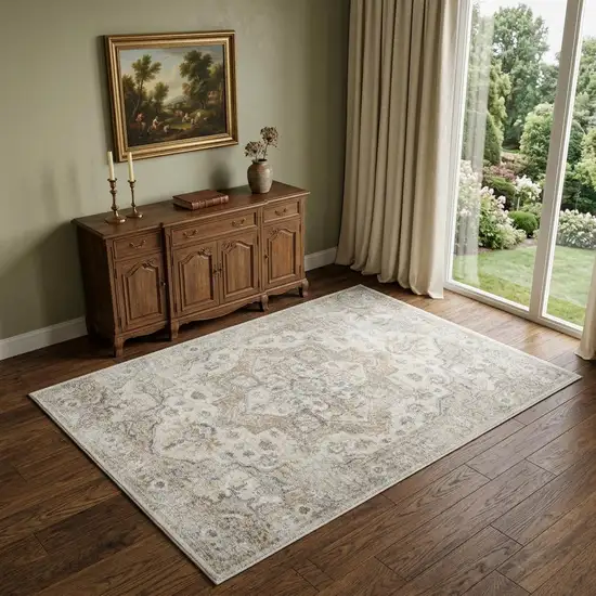 Silver Oriental Power Loom Washable Area Rug Photo 1