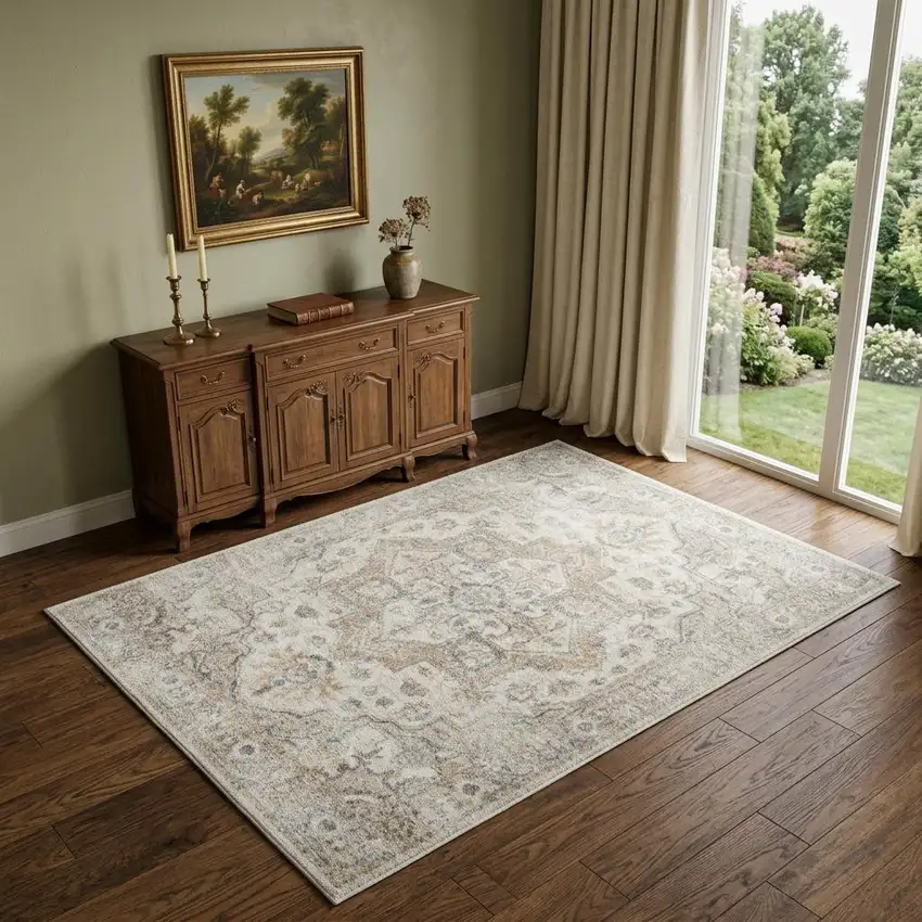 Silver Oriental Power Loom Washable Area Rug Photo 1