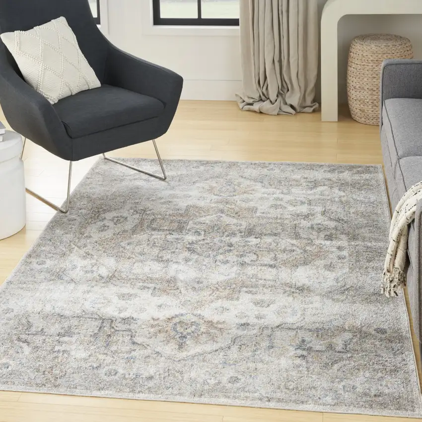 Silver Oriental Power Loom Washable Area Rug Photo 5